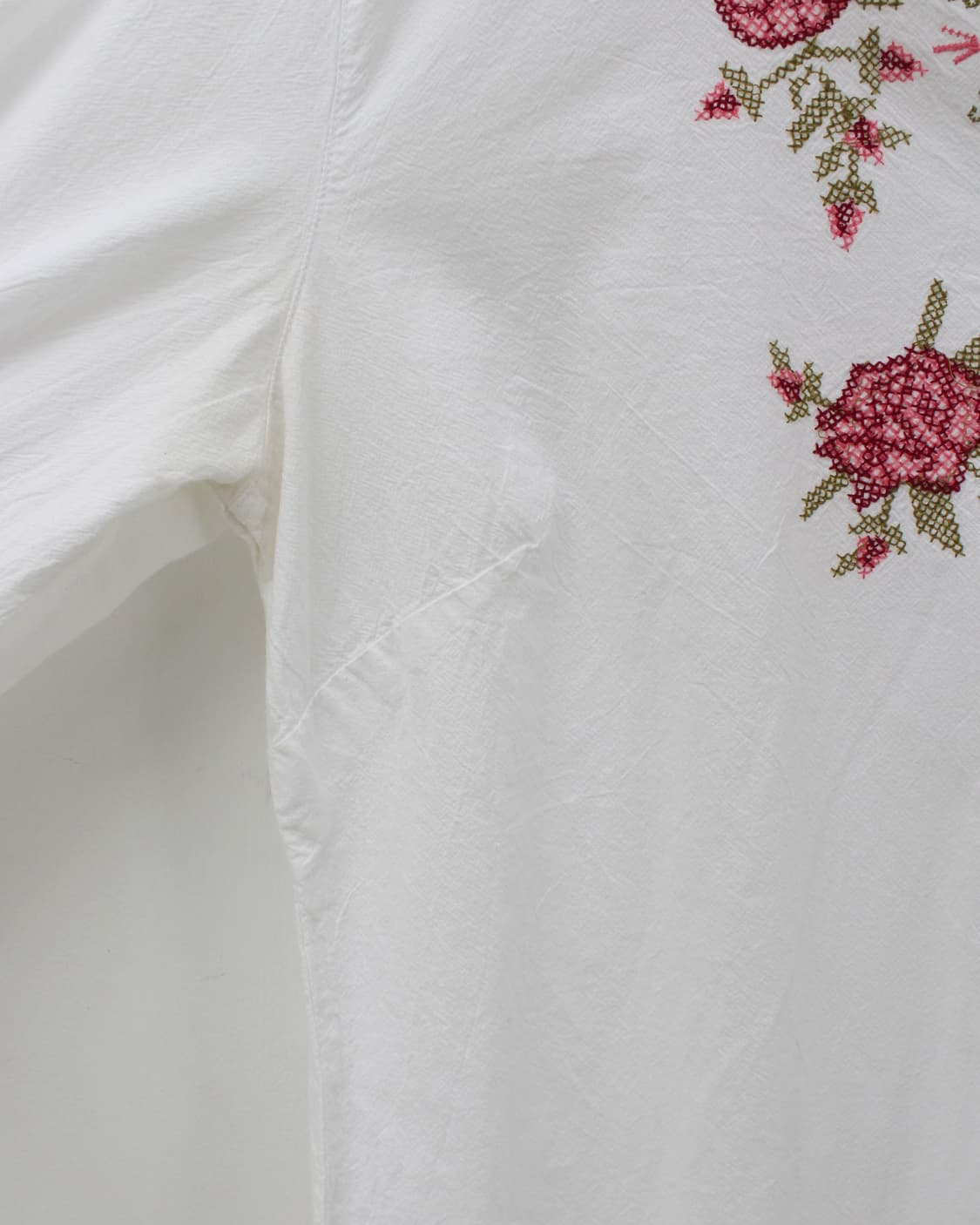 유럽 빈티지 플라워 십자수 자수 레이스 화이트 블라우스 상품이미지4