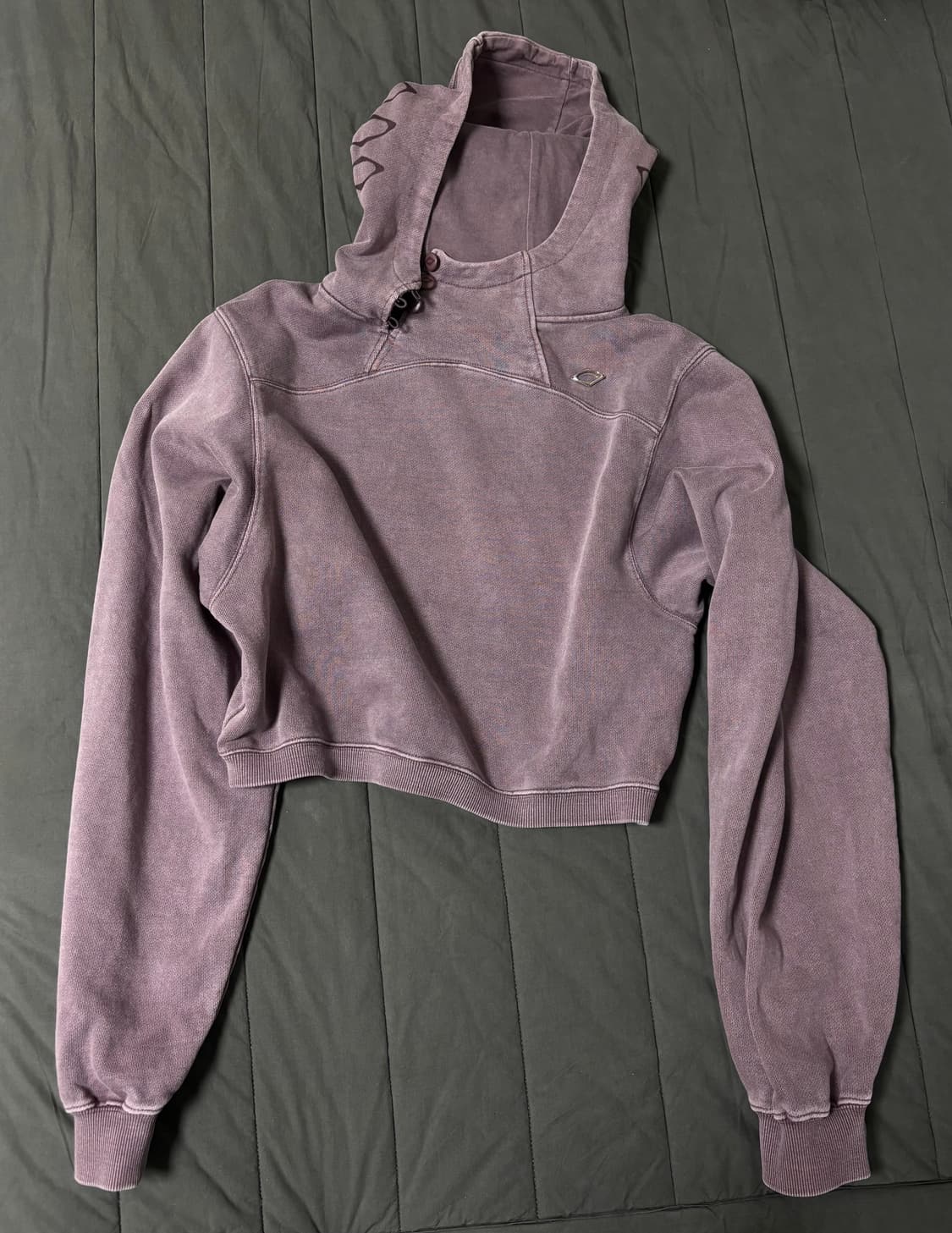 미스치프 사이드 버튼 업 크롭 후드 워시드 레드 브라운 상품이미지1