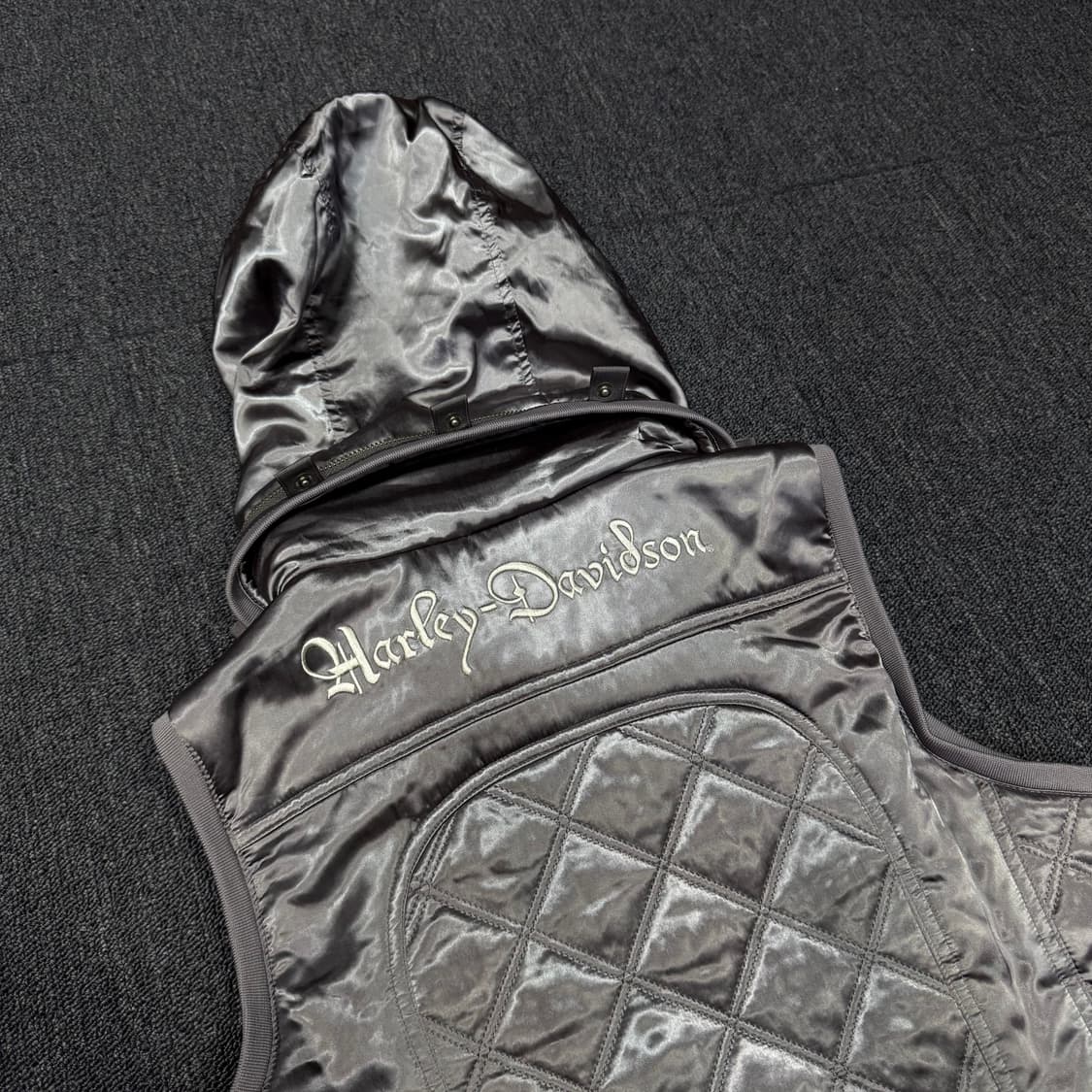 할리데이비슨 크롬 실버 바이커 후드 퀼팅조끼 상품이미지7