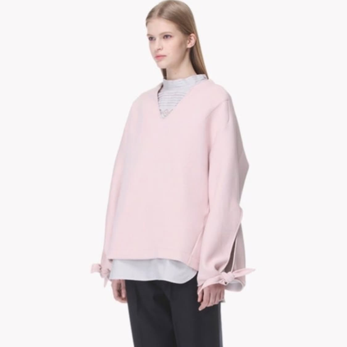 시스템(SYSTEM) V넥 울 블렌드 오버사이즈 탑 프리사이즈 상품이미지2