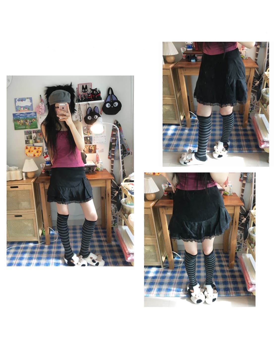 vintage lace trim mini skirt black 상품이미지1