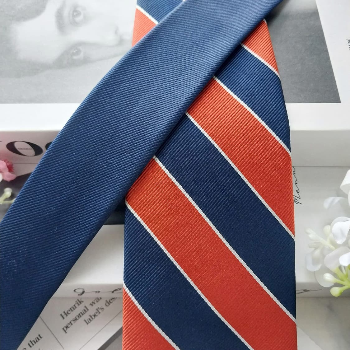 타미 힐피거 실크 네이비 스트라이프 넥타이 8.2cm A+등급 K2035 상품이미지4