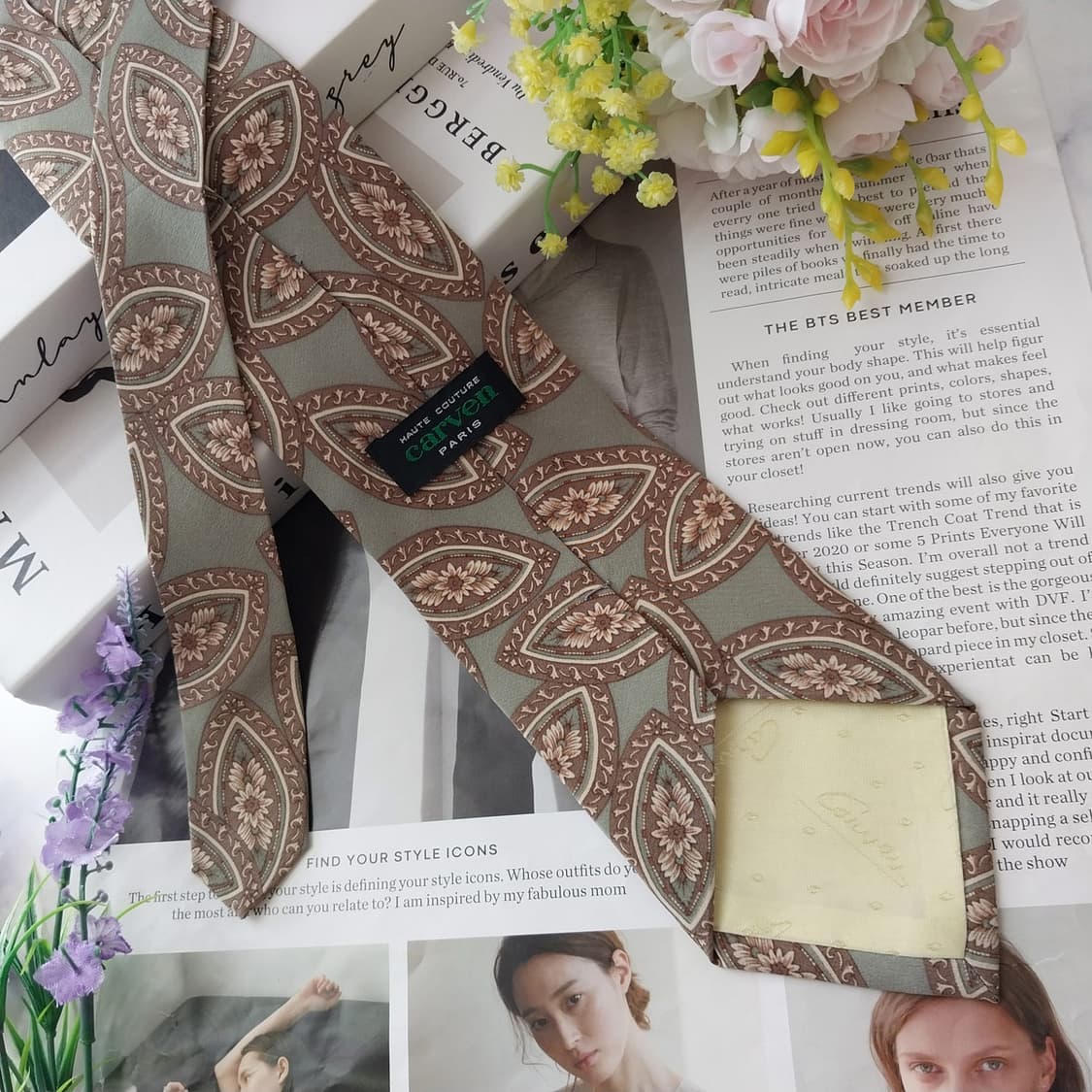 까르뱅 실크 연카키 페이즐리 패턴 넥타이 9.1cm A+등급 K2533
 상품이미지5