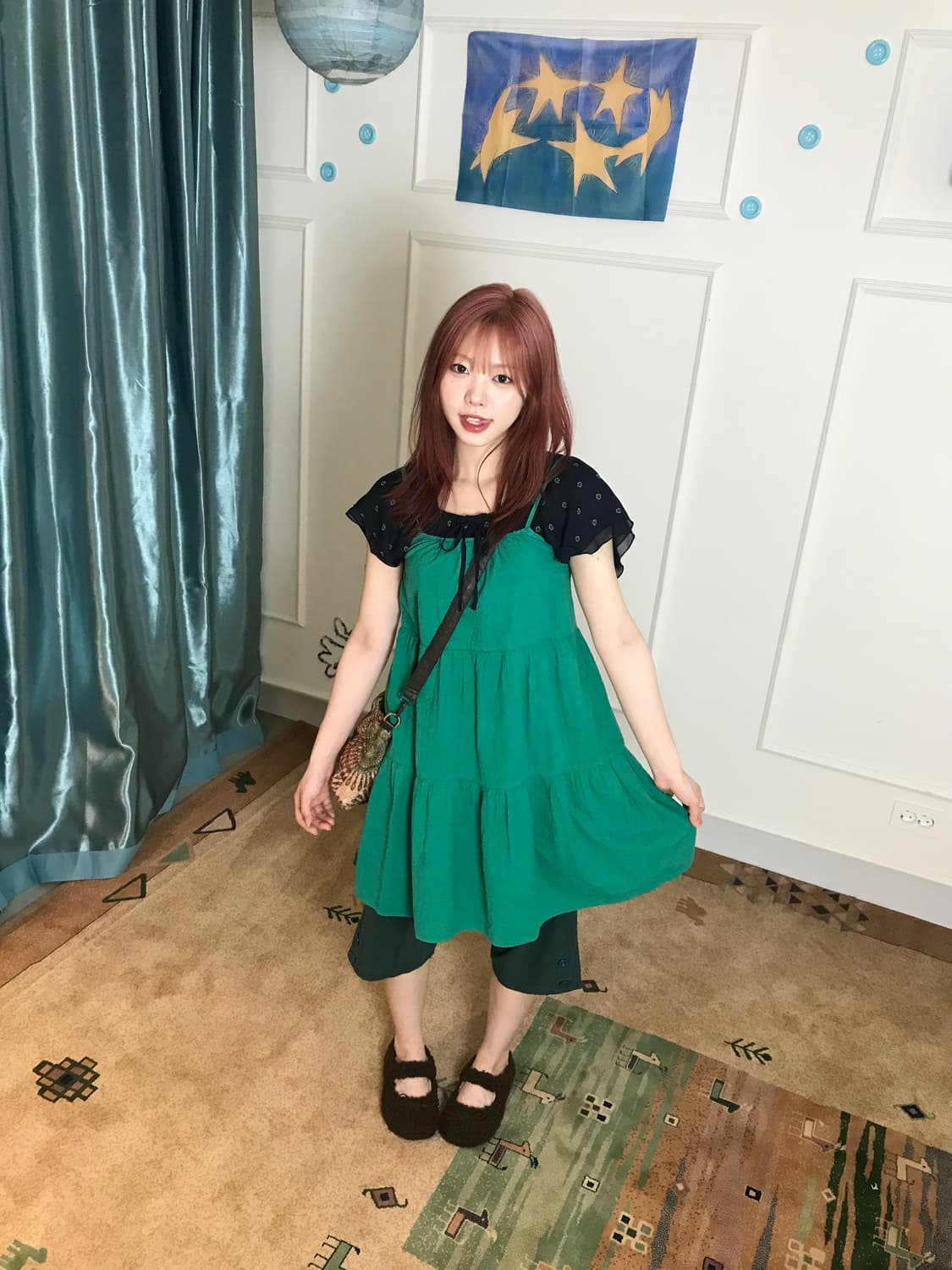단추 포인트가 너무 귀여운 하프팬츠🫪 푸릇 푸릇한 그린 코디셋🦎🌳 상품이미지4