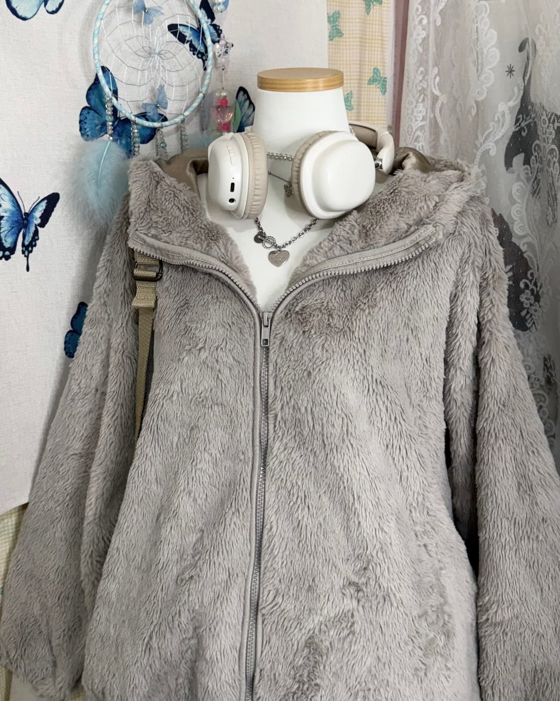 코코아 베이지 퍼 후드 집업 상품이미지2