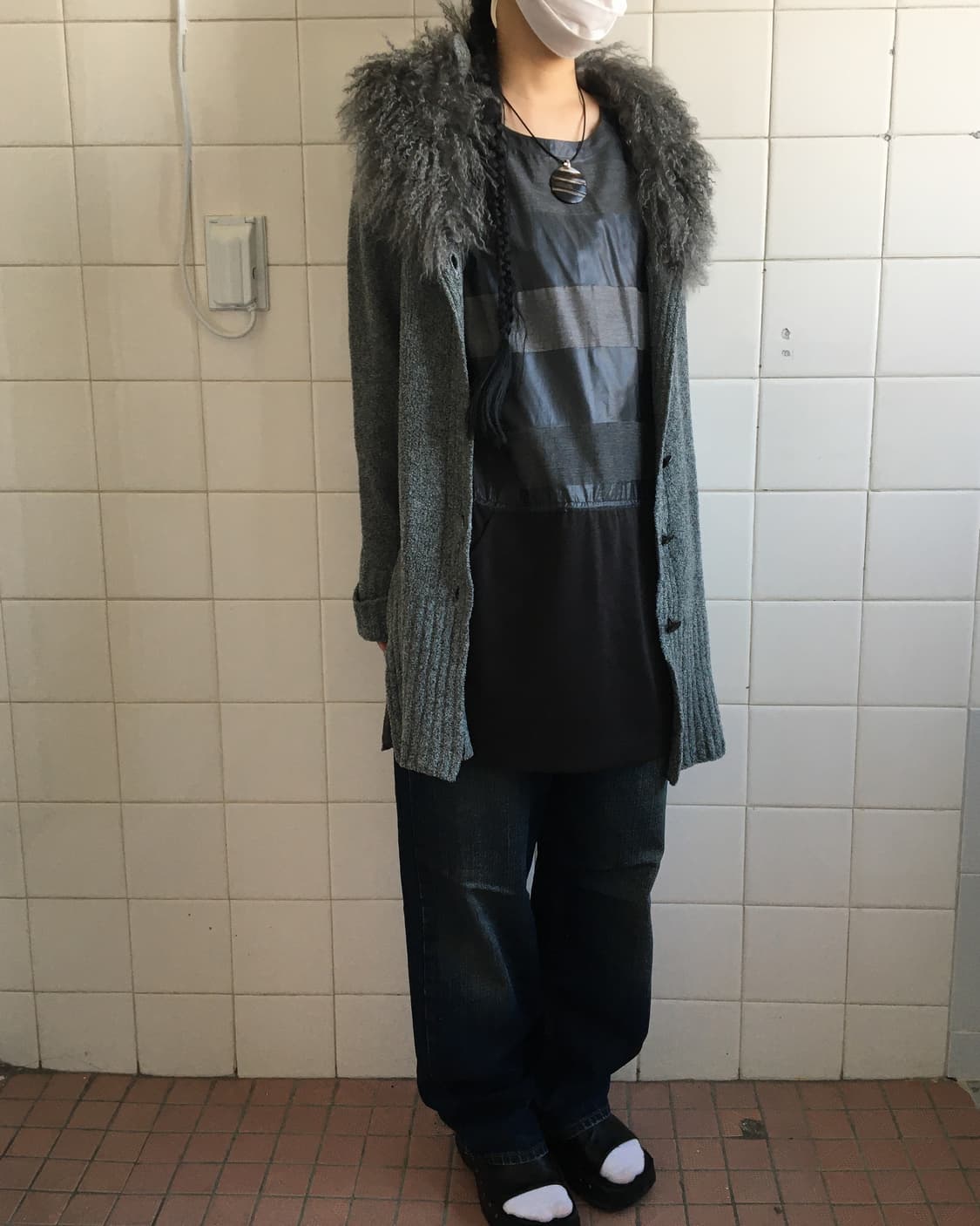 Tibet lamb fur collar knit cardigan 상품이미지7