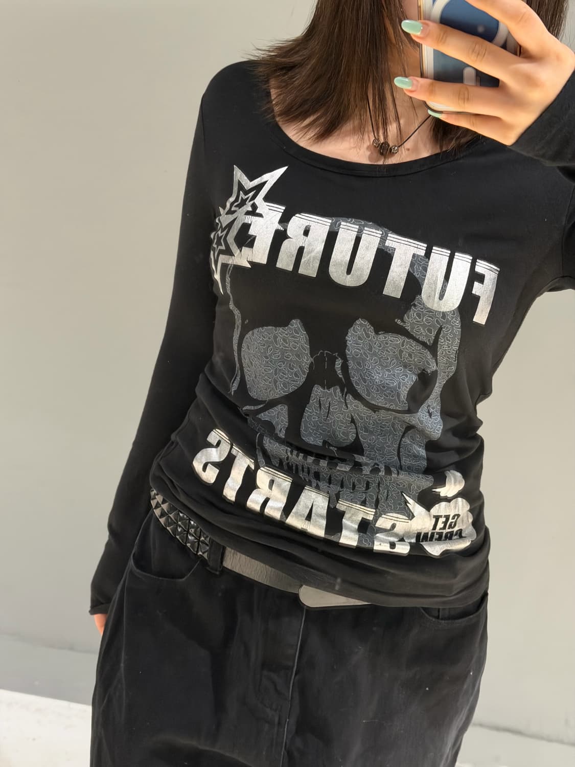skull & glitter lettering long sleeve 상품이미지3