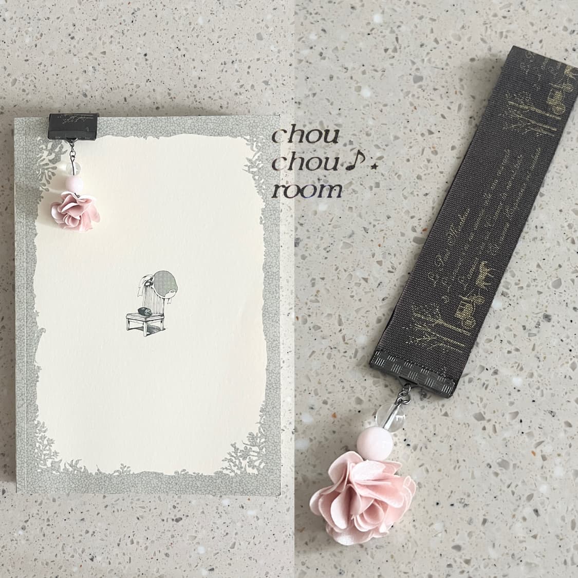 리본 펜던트 책갈피 ⊰pink flower⊱ bookmark 상품이미지1