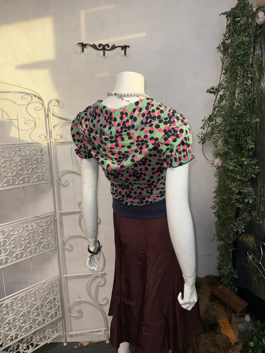 Mint pink dot velvet puff half 후드집업 상품이미지7