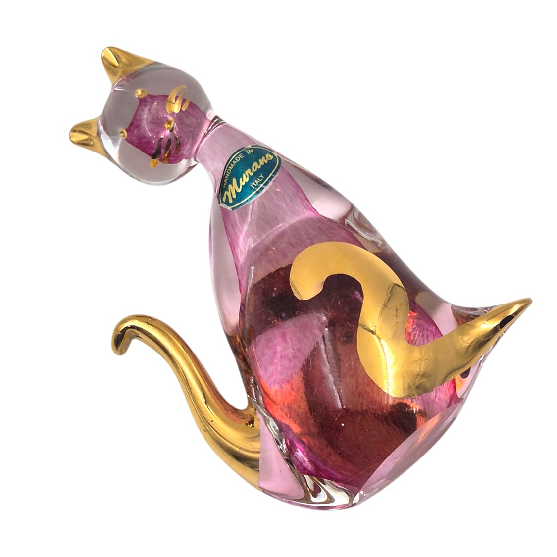 70s 이탈리아 무라노 컬러 22k 유리 고양이 상품이미지5