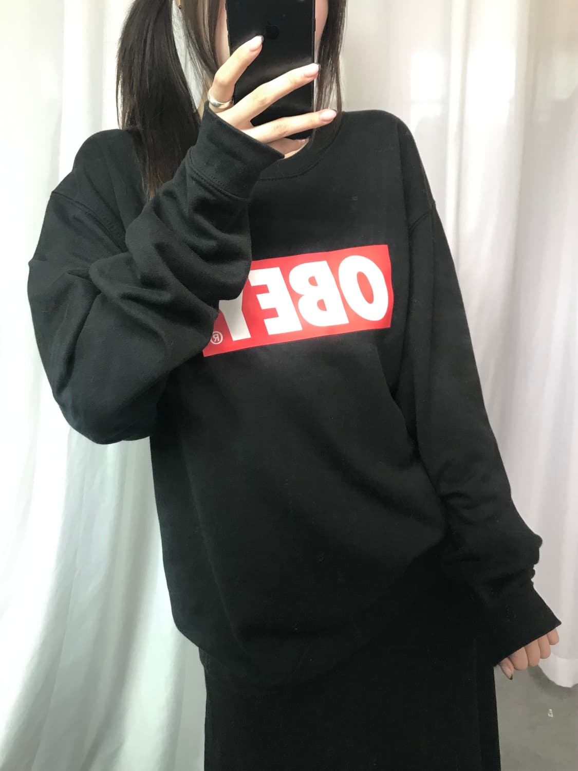 Obey 오베이 로고 블랙 슬리브 맨투맨 상품이미지2