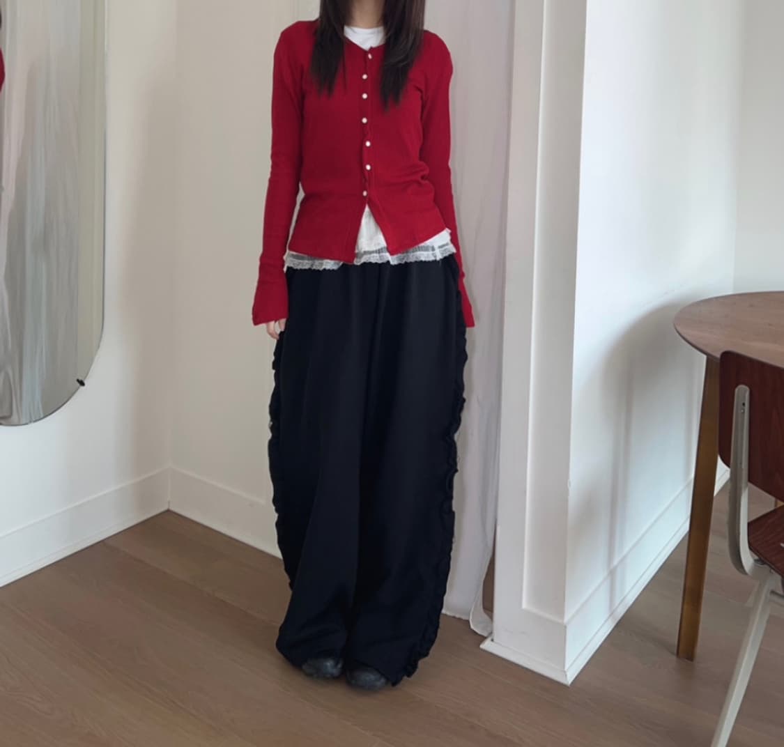 프릴 와이드 스웻팬츠 블랙  상품이미지3
