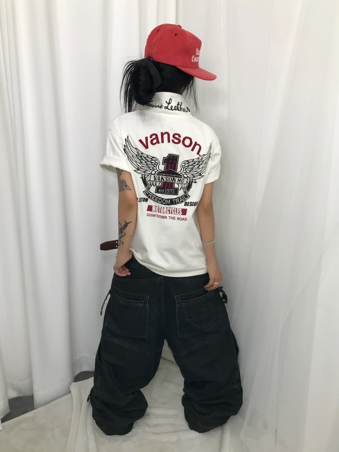 < Vanson Leathers Embroidery PK T-shirt  상품이미지2