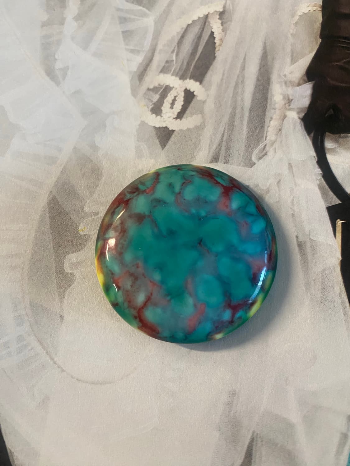 빈티지 브로치 에메랄드 그린톤 마블 도자기 상품이미지2