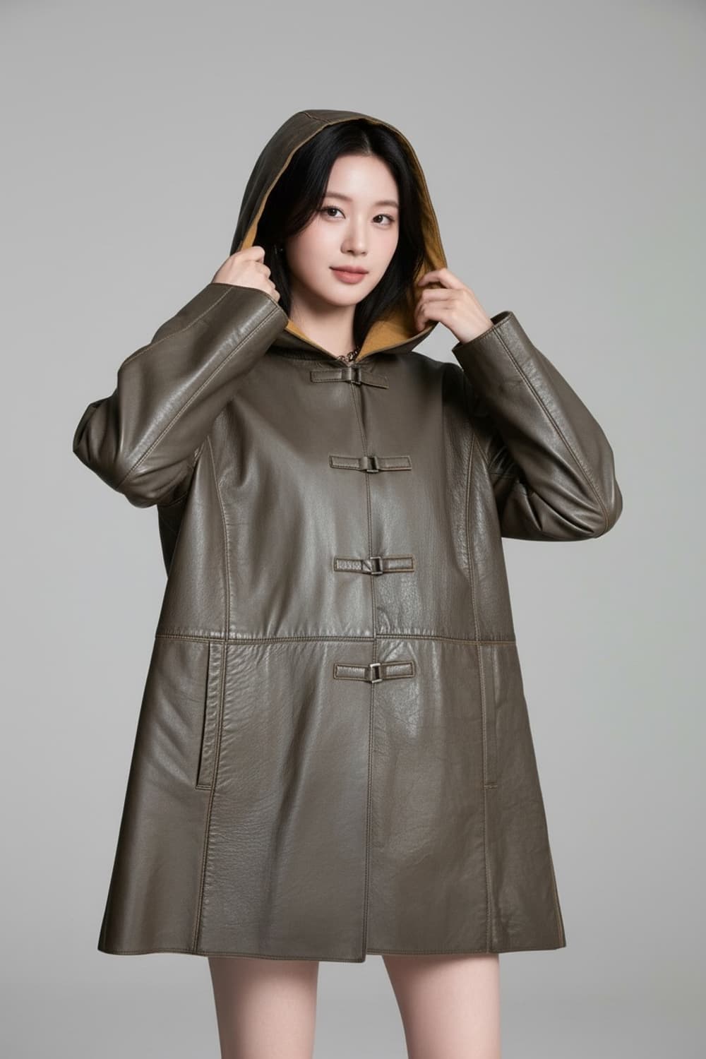 ARTICO 레더 후드 롱 자켓 M-L 상품이미지1