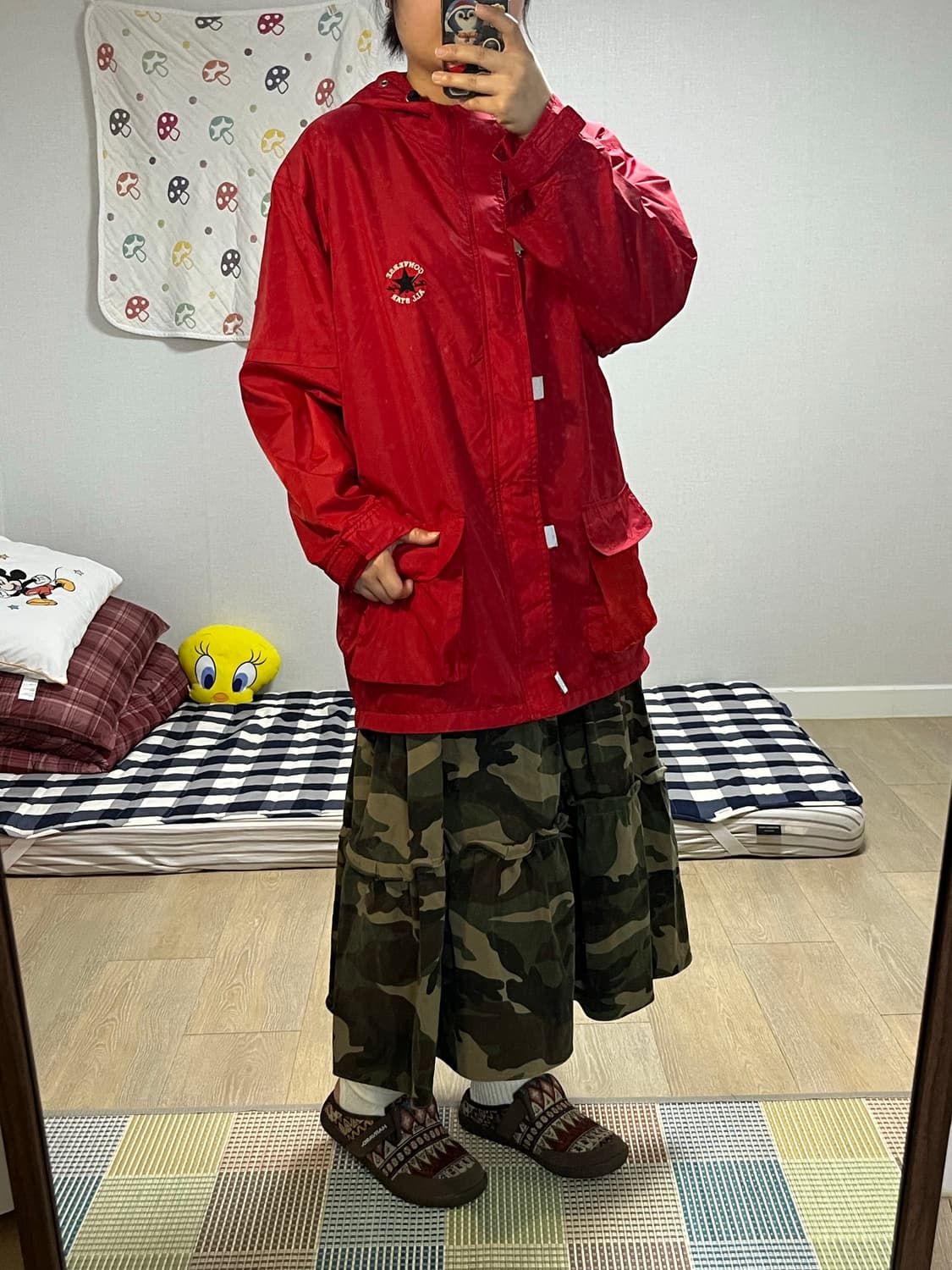 Converse 컨버스 레드 바람막이 후드 자켓 상품이미지3