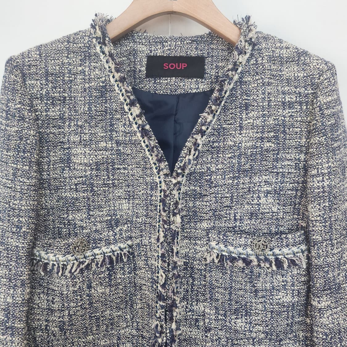 SOUP 믹스 트위드 노카라 자켓 상품이미지2