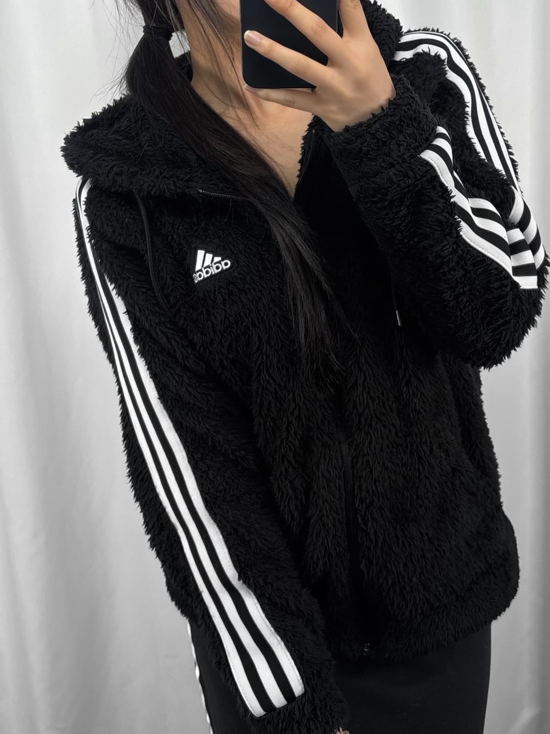 아디다스 블랙 플리스 후드집업 상품이미지2