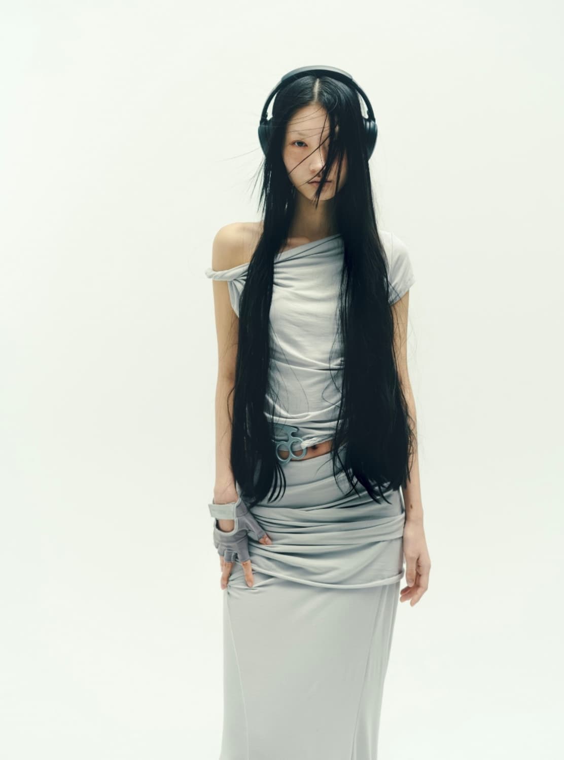 오호스 레이어링 드레이프 맥시 스커트 블랙 상품이미지1