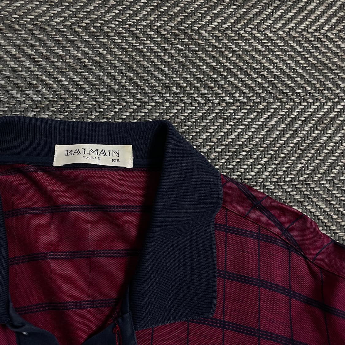 90s 발망 아카이브 체크 패턴 카라넥 반팔 티셔츠o 4304 상품이미지4