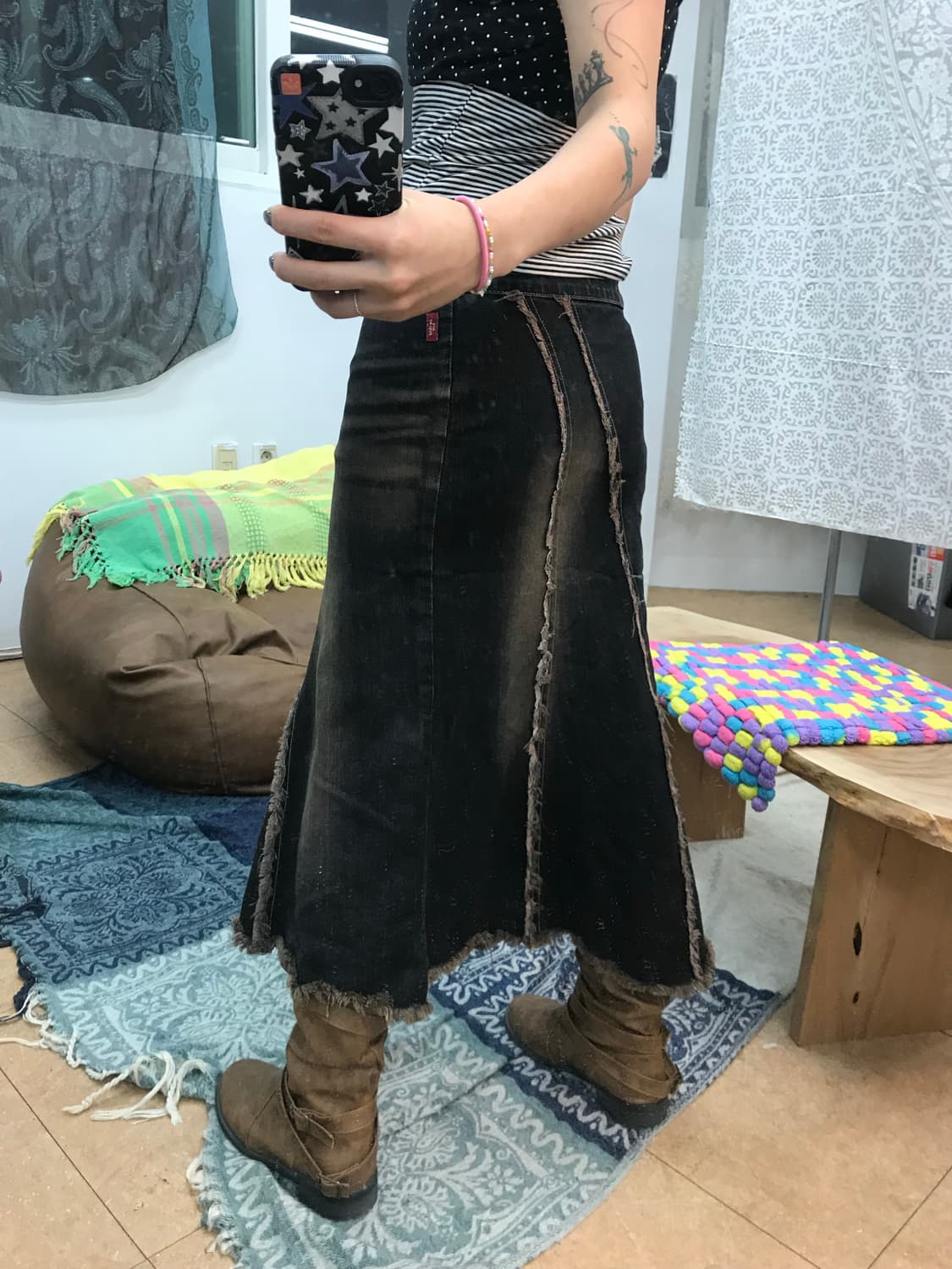 빈티지 보헤미안 흑청 데님스커트  상품이미지2