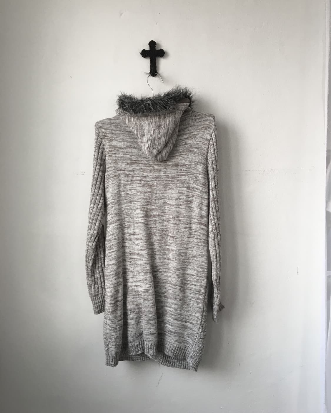 Fake fur hood duffle button knit cardiga 상품이미지3