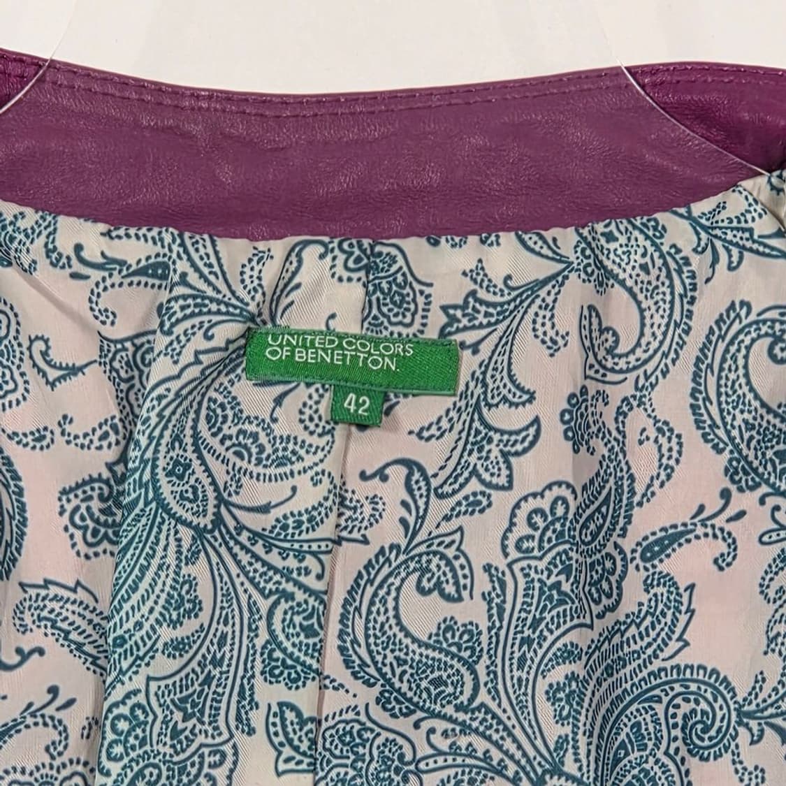 베네통 페이즐리 안감 리얼 양가죽 노카라 자켓 42 상품이미지6