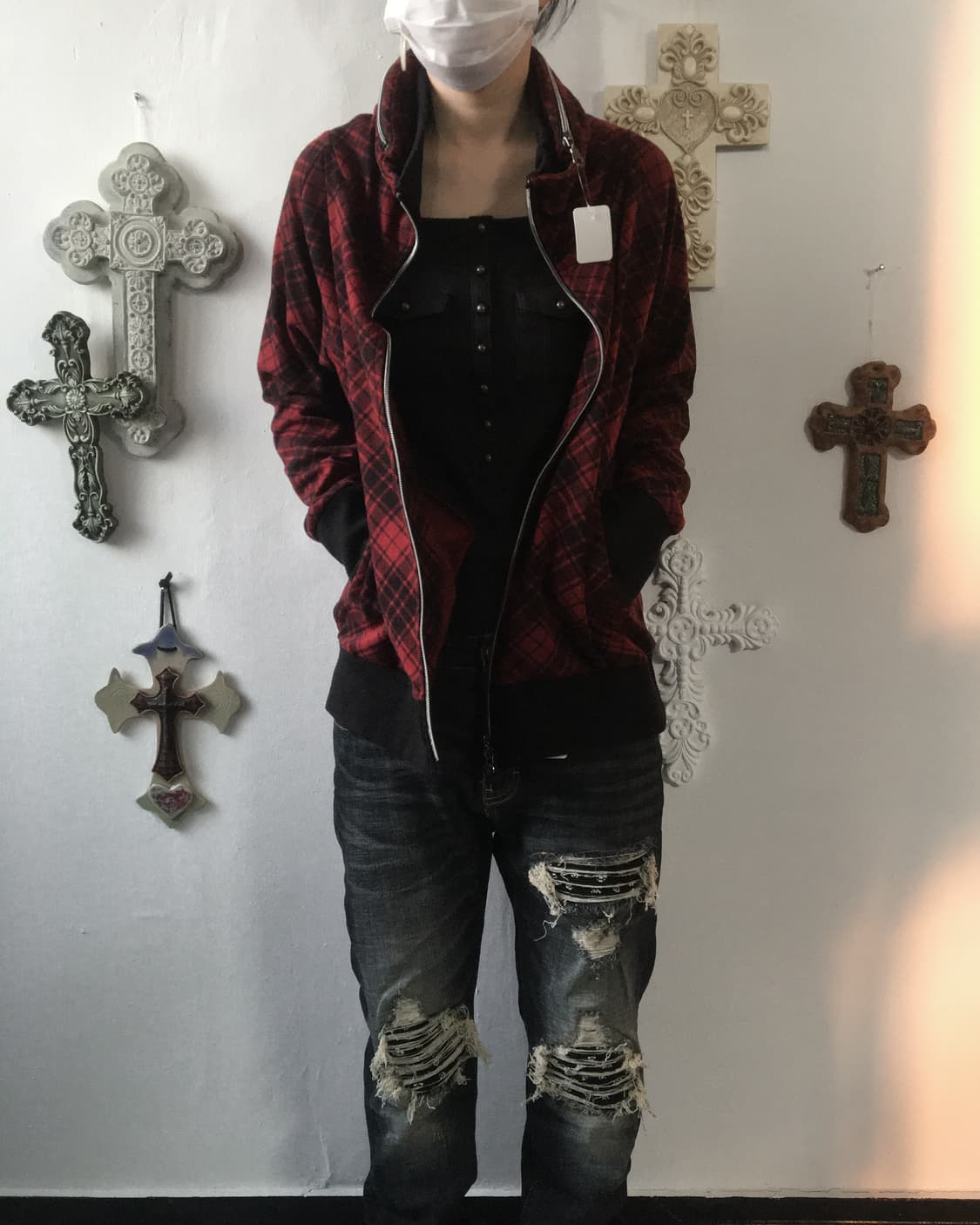 Check pattern high neck zip up 상품이미지6