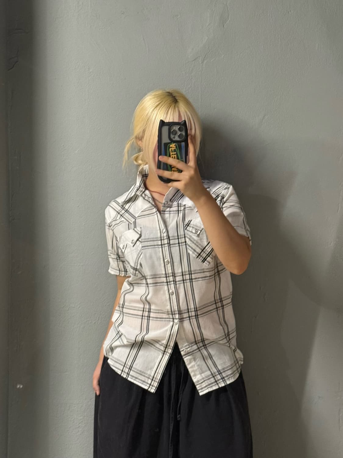 skull printing detail check shirt 상품이미지2