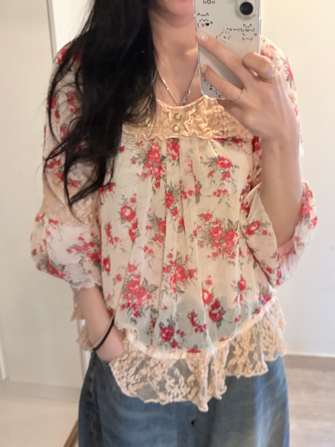 Mori girl floral lace Blouse 상품이미지2