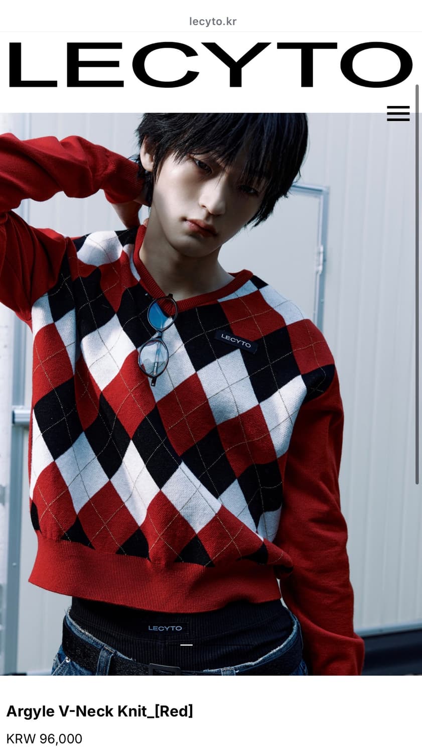 레씨토 아가일 브이넥 니트 레드 상품이미지1