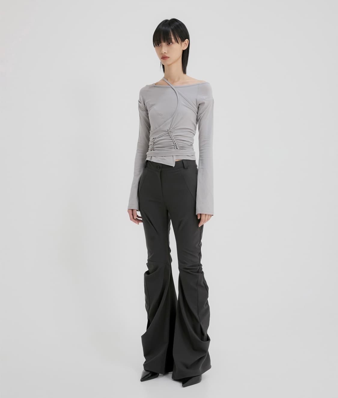 플레어업 Asymmetrical Drape Pants_차콜 상품이미지2