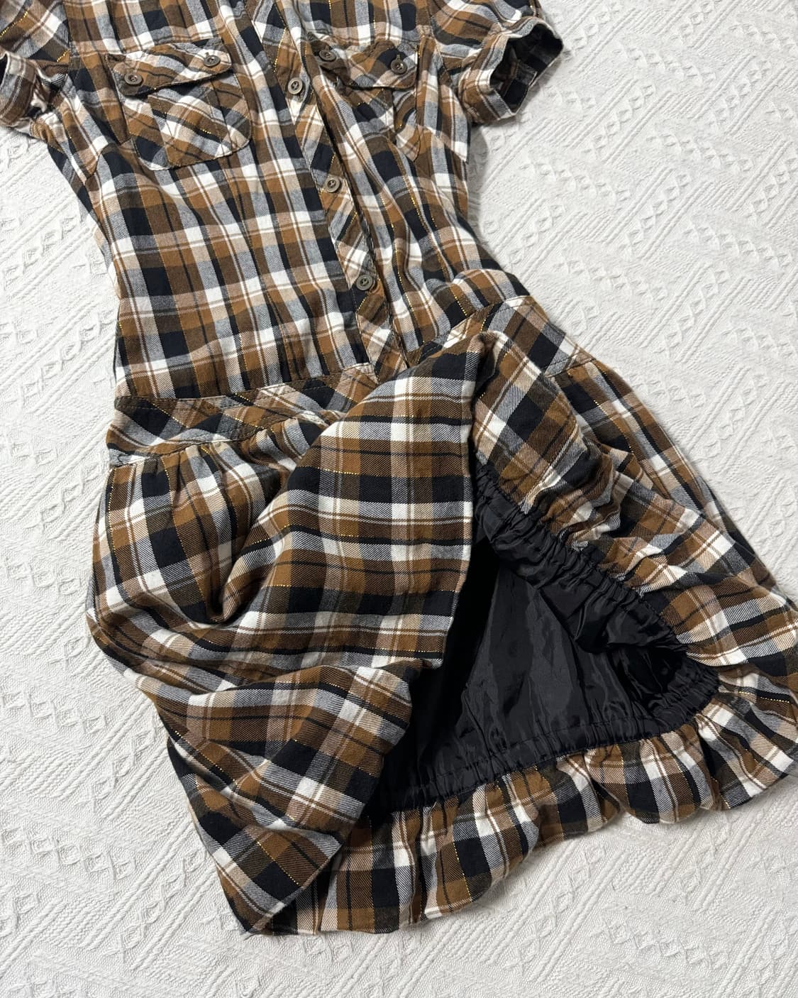 체크 패턴 퍼프 디테일 도트 폴라 원피스 2pcs SET  상품이미지4