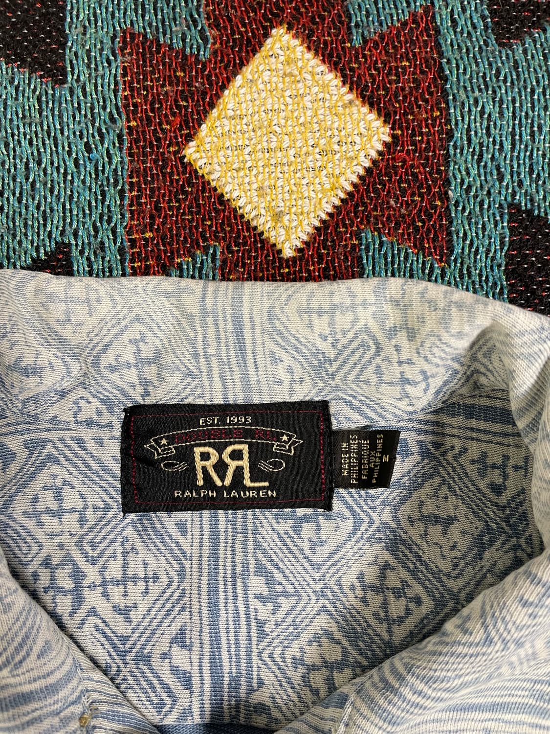 RRL 프린트 인디고 저지 캠프 셔츠(M) 상품이미지2