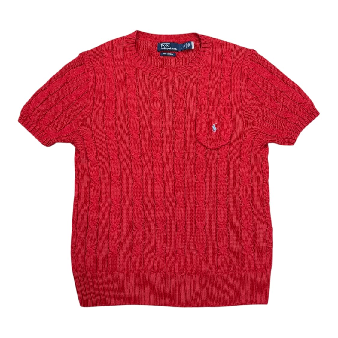 폴로 랄프로렌 신형 QR 피마코튼 케이블 반팔니트 레드 L 상품이미지1