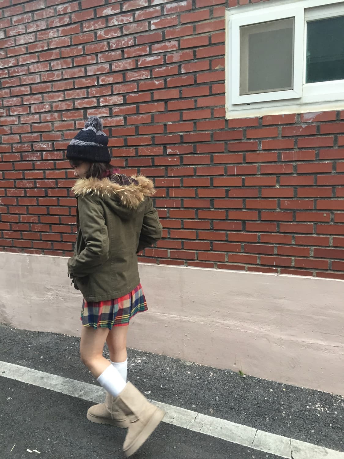 카키 퍼자켓 겨울자켓 퍼후드자켓 코디세트 상품이미지2