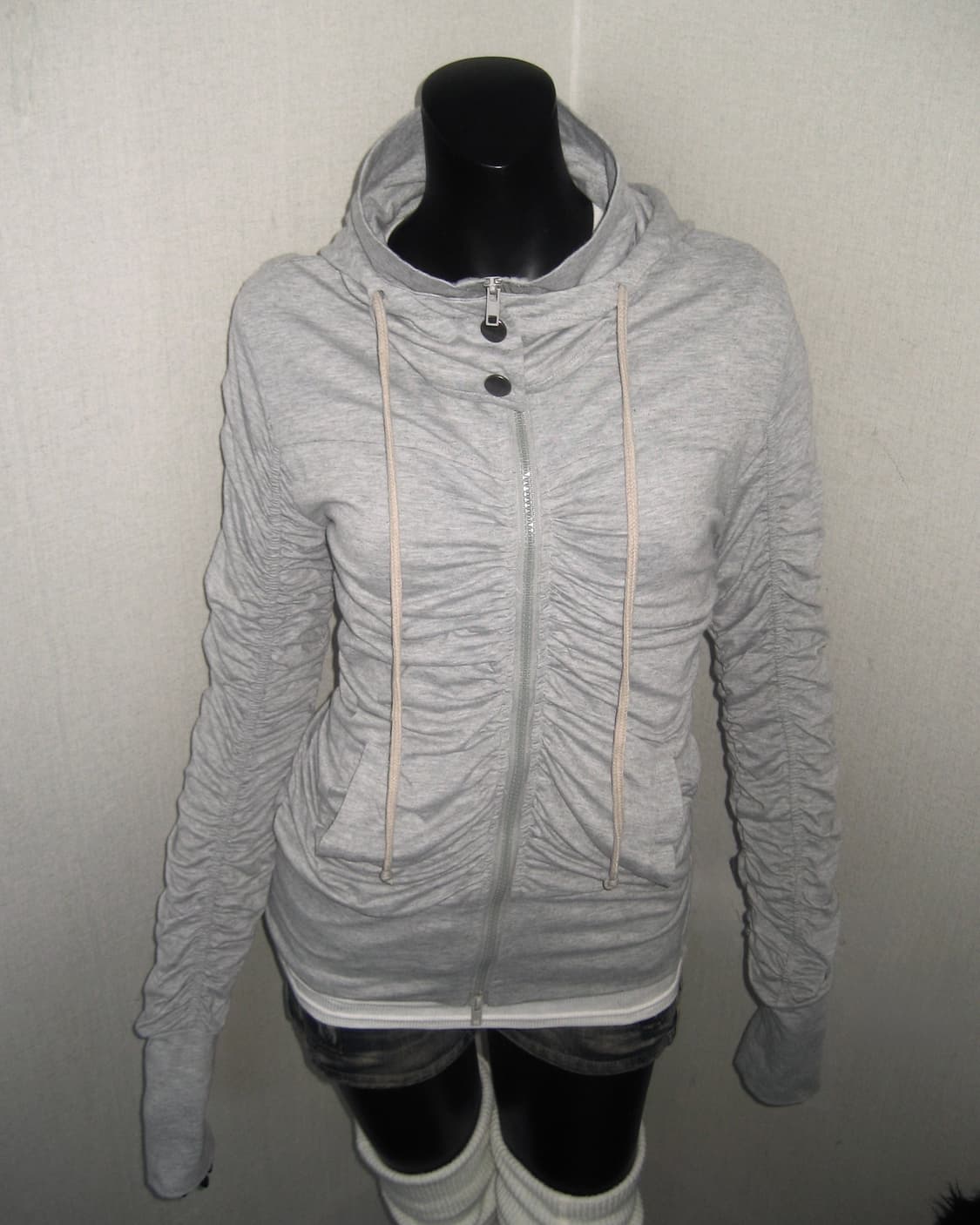 그레이 셔링 하이넥 후드집업 상품이미지5