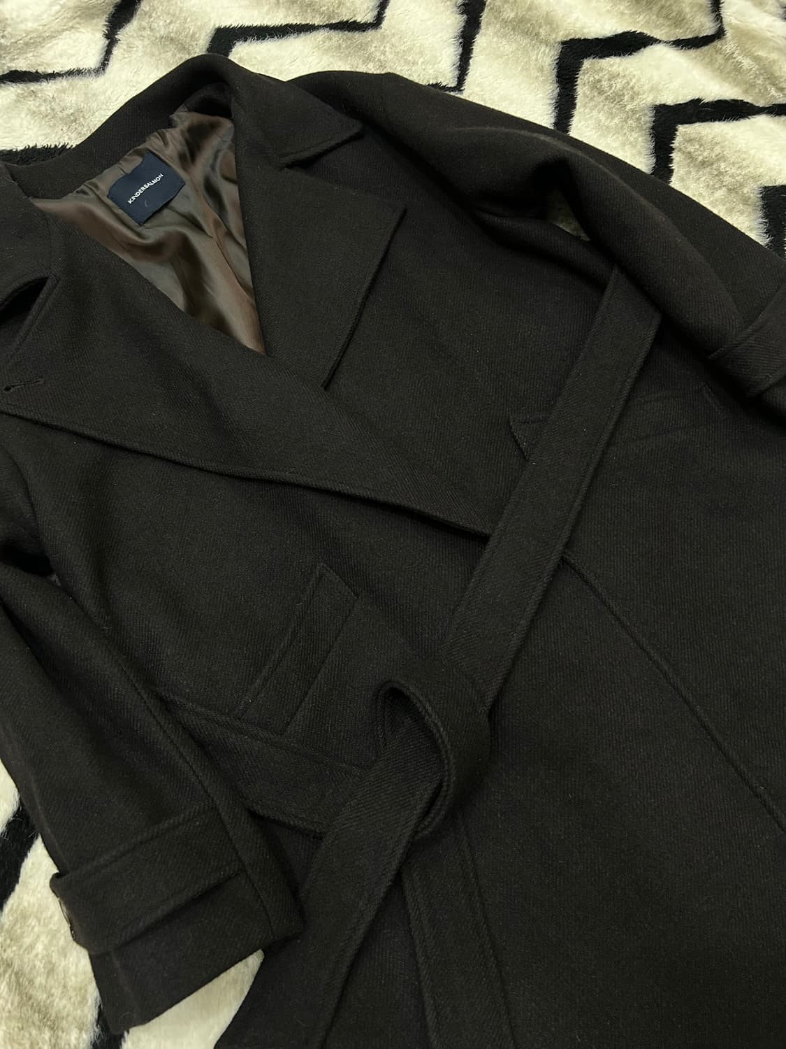 [OS]킨더살몬 울 혼방 롱 로브코트/다크브라운/카라버튼 상품이미지1