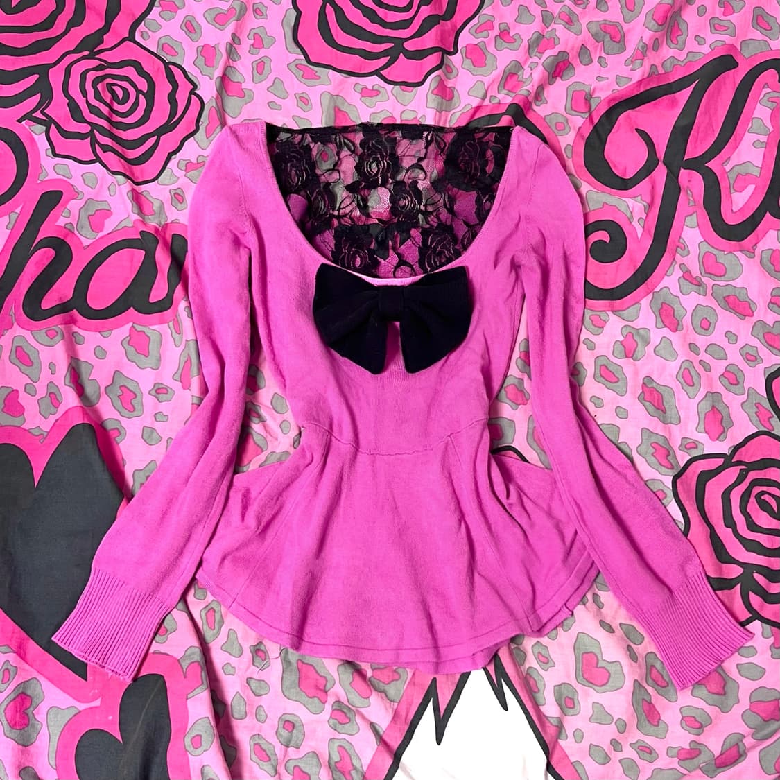 MA*RS마즈 아게하 블랙핑크 프릴레이스 리본 탑 히메 오네갸루 핀터대장 상품이미지1