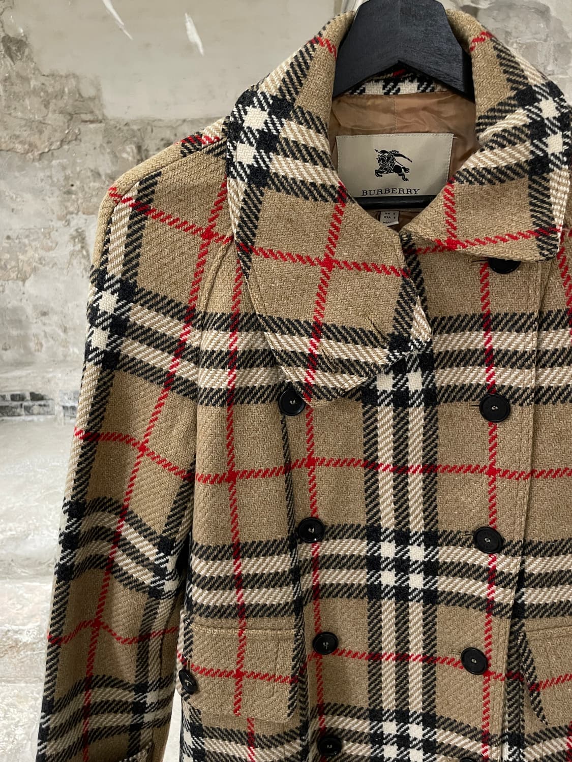 버버리 베이지 노바체크 더블 브레스티드 울 코트 상품이미지2