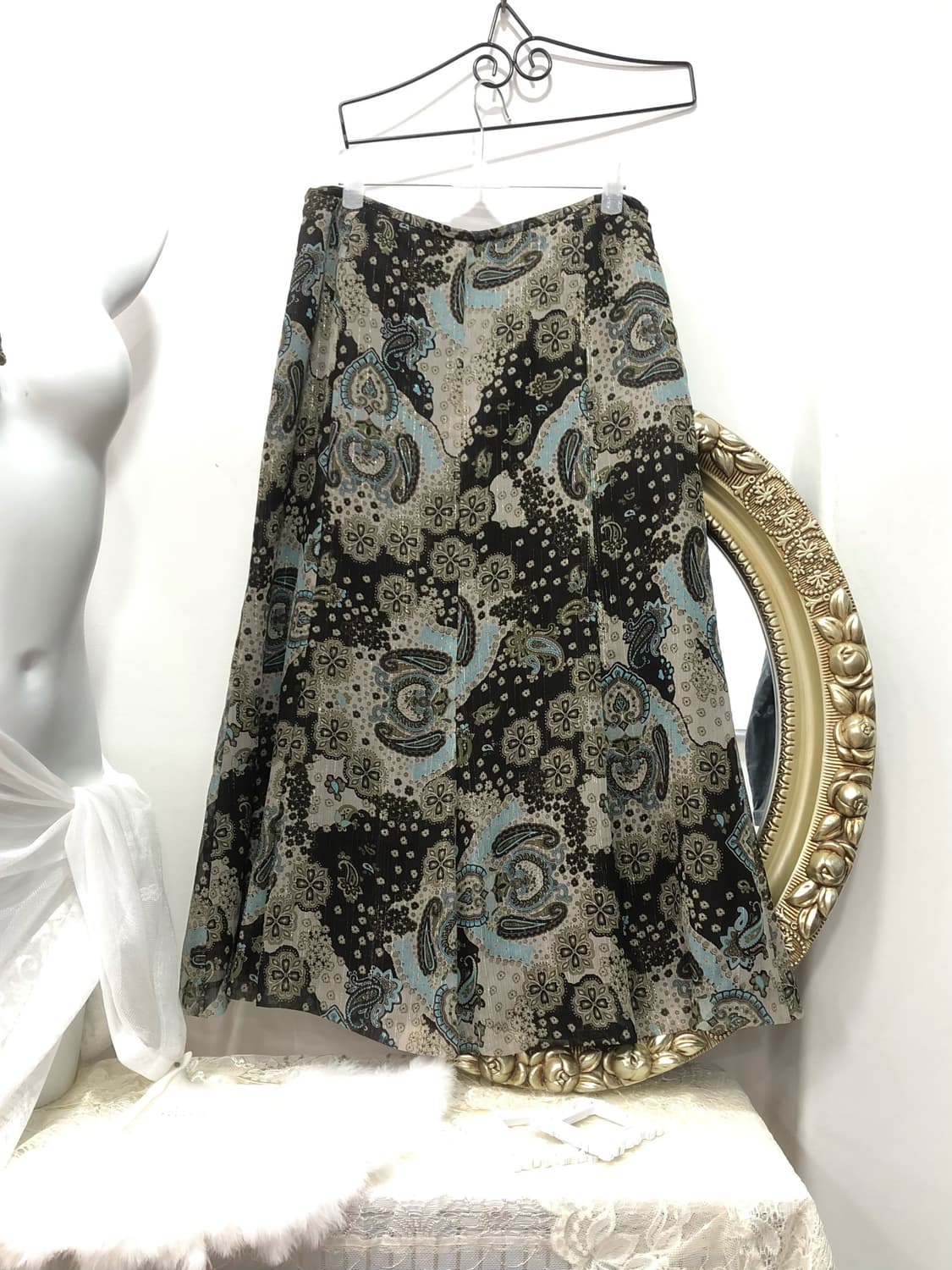 mint choco glitter pretzely pattern 롱스커트 상품이미지1