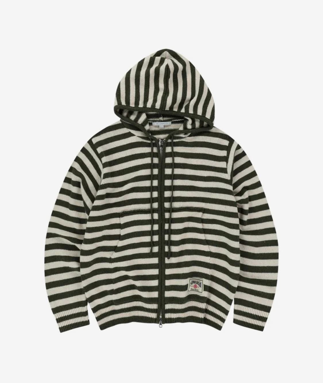 슬로우애시드 스트라이프 니트 후드집업 [카키] 상품이미지1