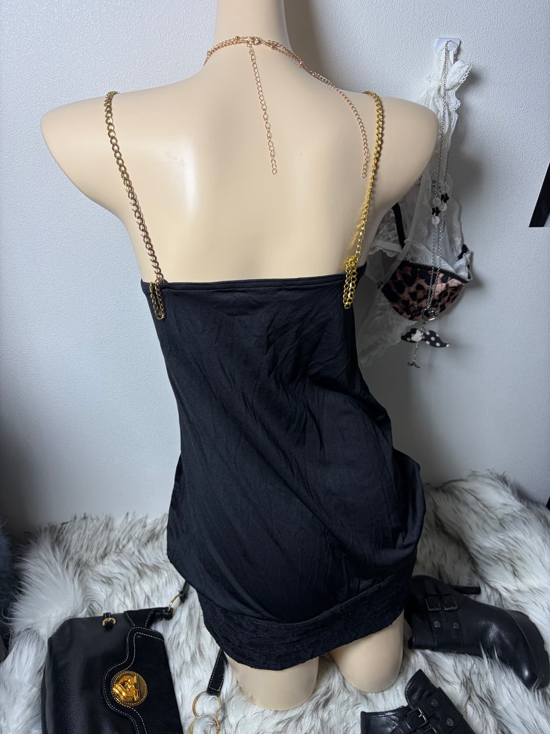 오네갸루 골드 큐빅링 원피스 퍼자켓 세트 상품이미지3