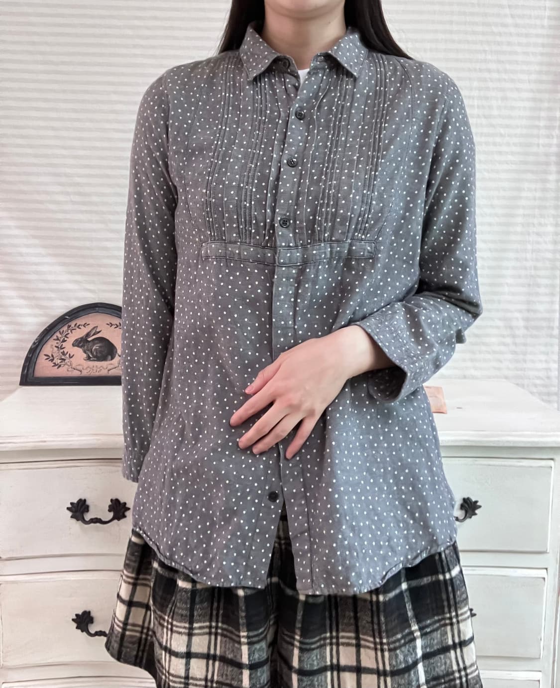 jpn vintage 차콜 도트 블라우스 y2k 스트릿 갸루 펑키 일본빈 상품이미지4
