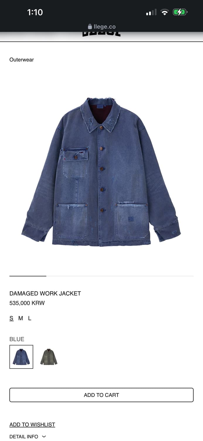 llege 렉토 DAMAGED WORK JACKET(m) 상품이미지1