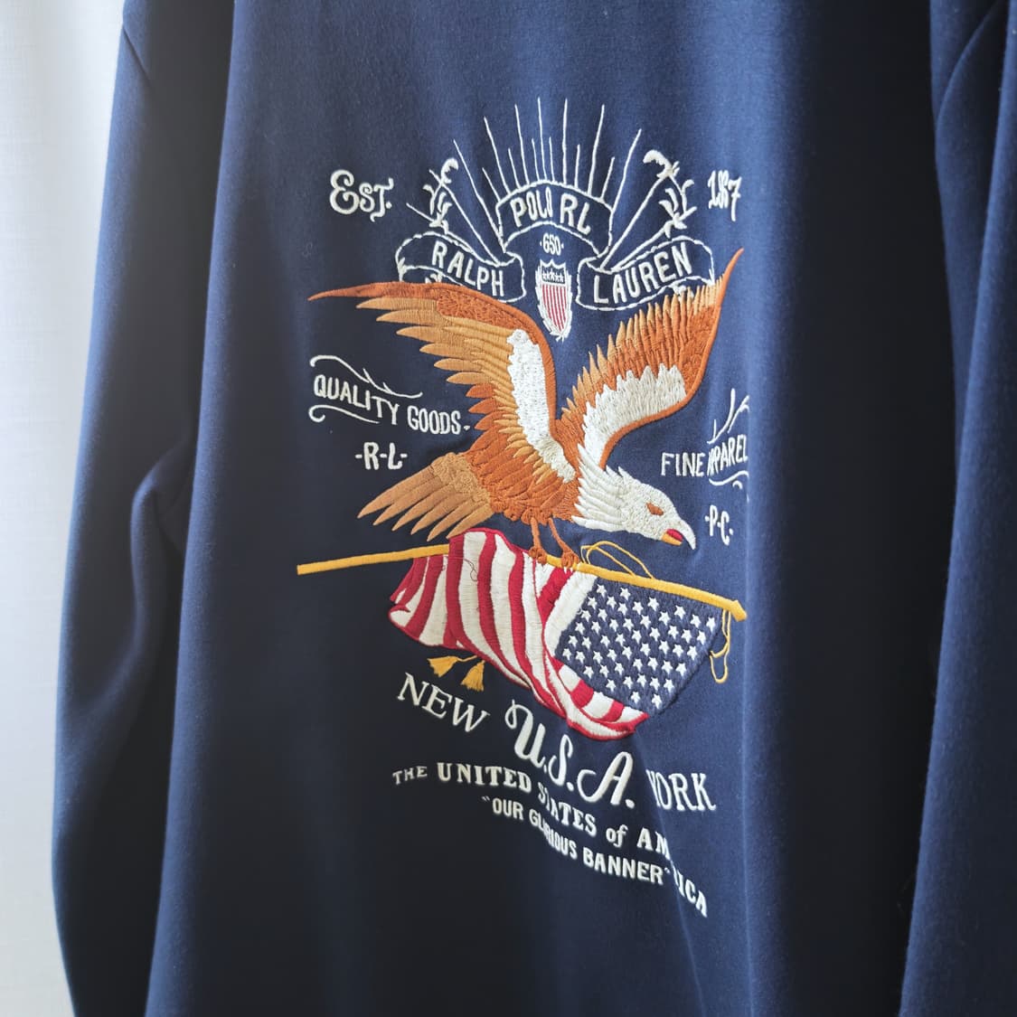 폴로 랄프로렌 USA 이글 자수 코튼모달 혼방 맨투맨 네이비 XL 상품이미지4