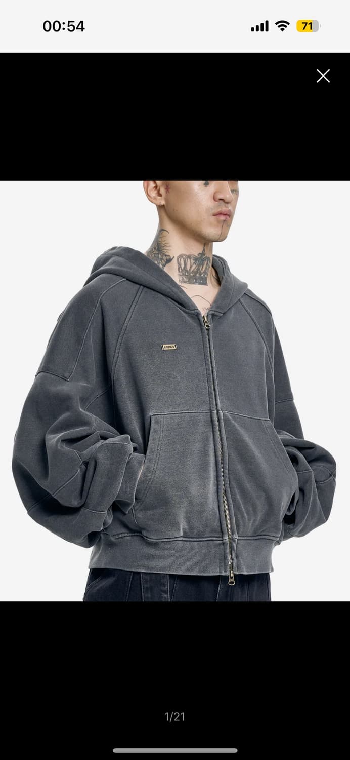 아조바이아조 피그먼트 크롭 후드집업 상품이미지1