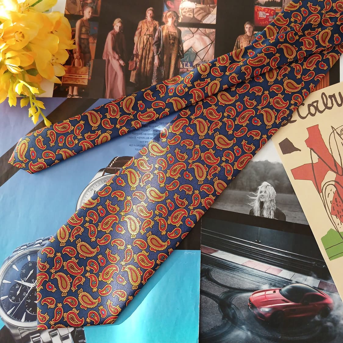 피에르가르뎅 실크 네이비 페이즐리 넥타이 9.3cm A+등급 A18991 상품이미지3