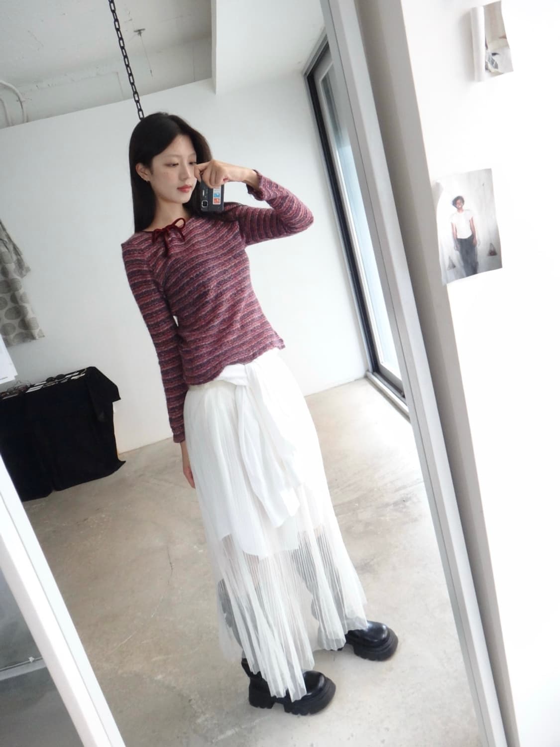 Boucle neck ribbon knit / purple 상품이미지6