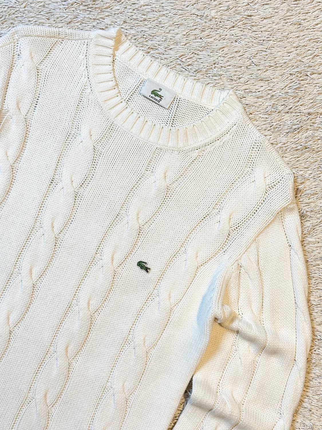 라코스테 LACOSTE 케이블 코튼 꽈배기 니트 화이트 상품이미지2